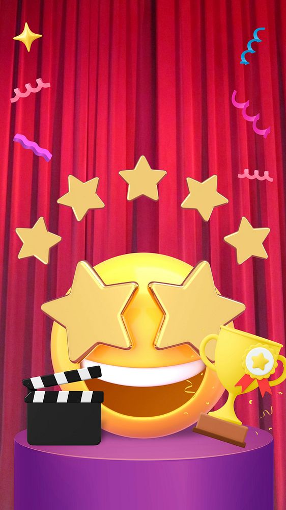 3D film award iPhone wallpaper, star-eyes emoticon background