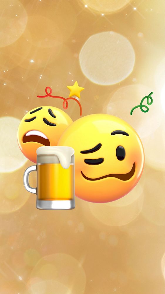 3D celebration emoticons iPhone wallpaper, drinking beer illustration