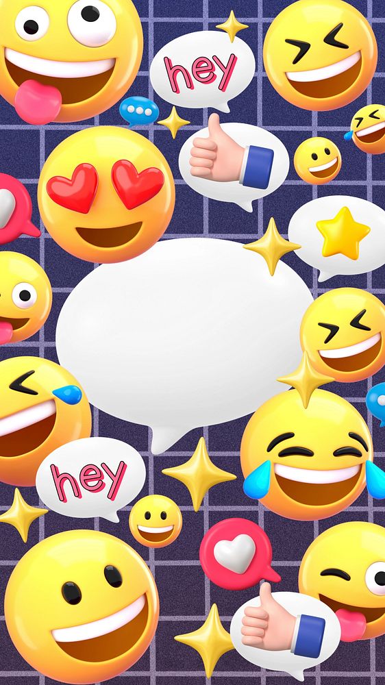 Speech bubble emoticons phone wallpaper, cute 3D background