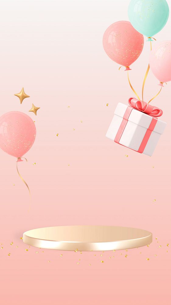 Birthday product podium iPhone wallpaper, pink design