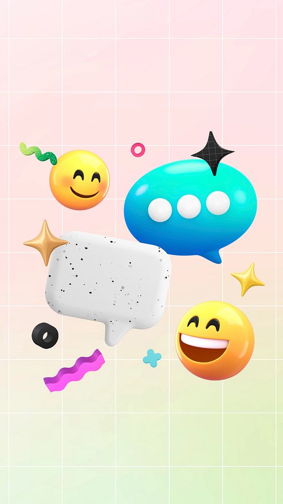 3D texting emoticons iPhone wallpaper, pink gradient background