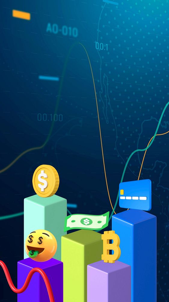 Growing revenue emoticons phone wallpaper, 3D business graphics