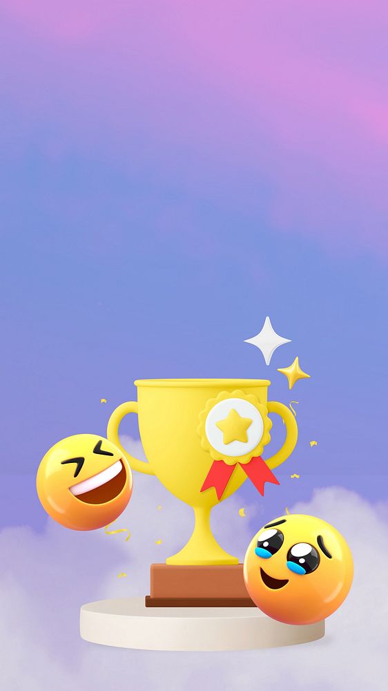 3D winning emoticon iPhone wallpaper, trophy illustration