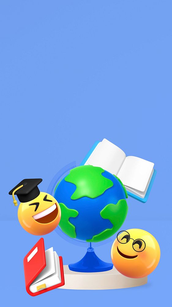 3D education emoticons iPhone wallpaper, blue design