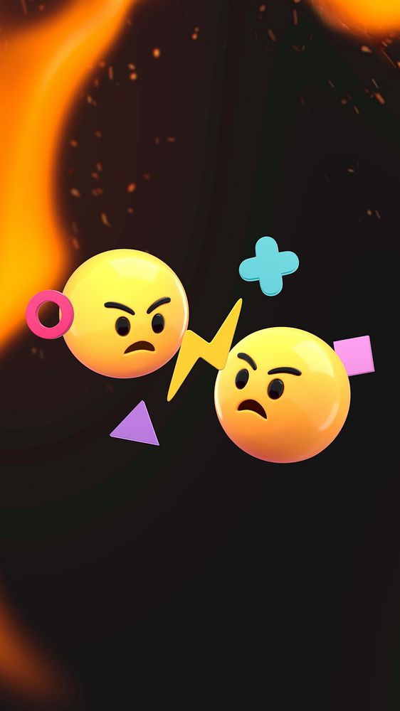 3D angry emoticons iPhone wallpaper, black & orange design