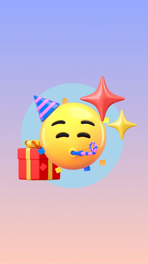 Birthday party emoticon iPhone wallpaper, gradient background