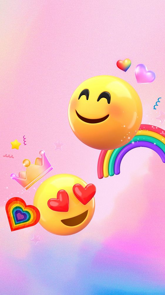 Aesthetic pink emoticons mobile wallpaper, cute 3D background
