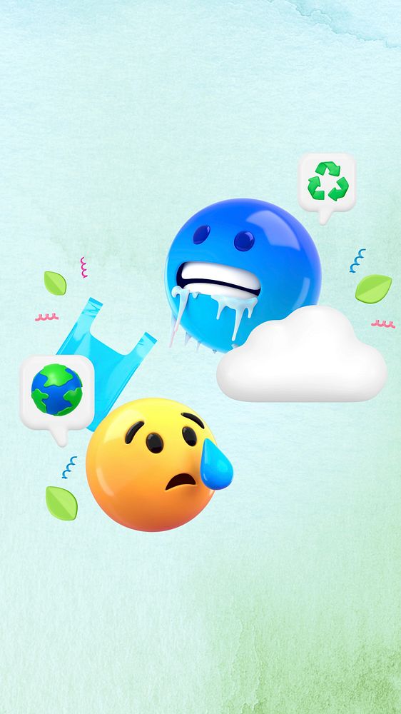 Climate change iPhone wallpaper, 3D emoticons illustration