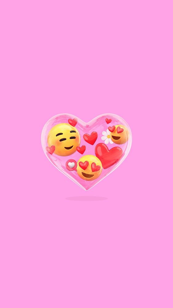 Pink heart-eyes emoticon iPhone wallpaper, 3D love background