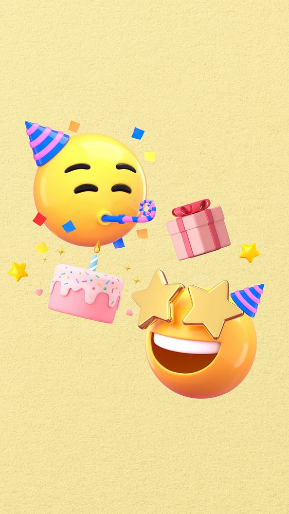 Birthday party emoticon iPhone wallpaper, yellow background