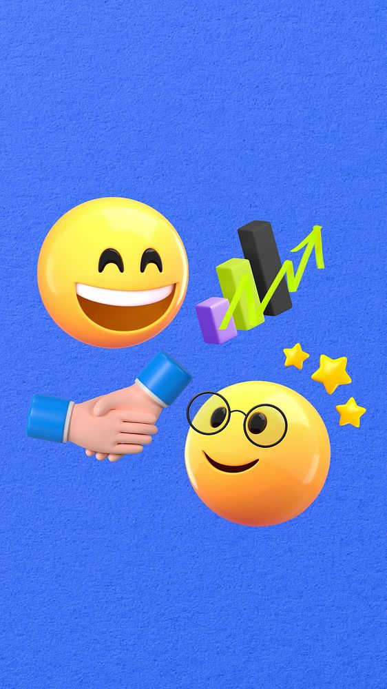 Business partnership emoticons mobile wallpaper, blue 3D background