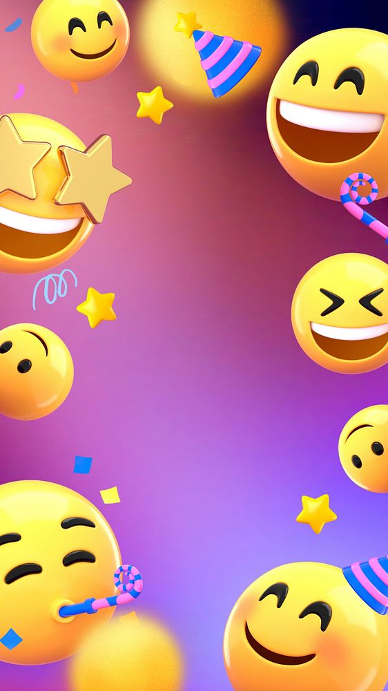 Neon purple party iPhone wallpaper, 3D emoticons frame