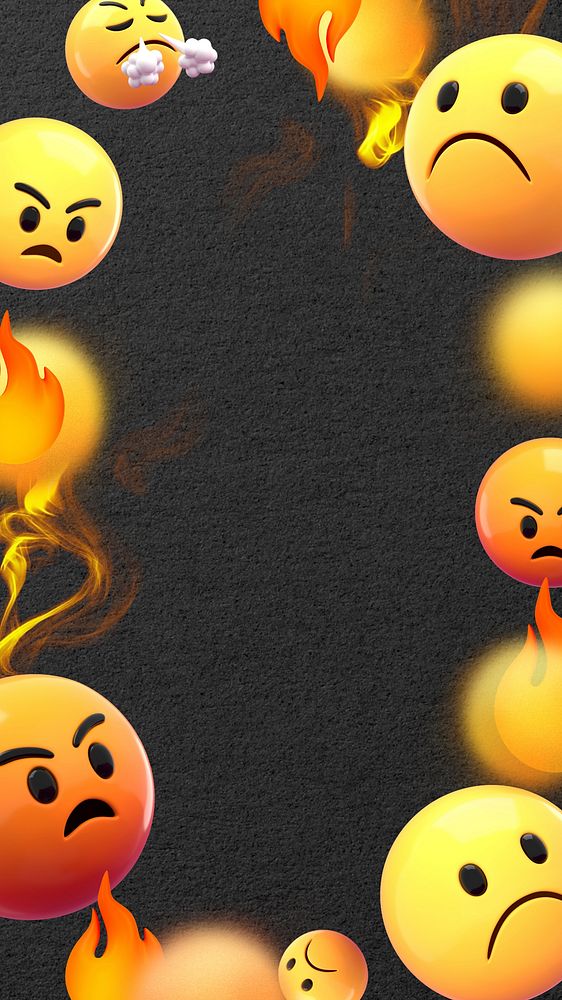 3D angry emoticons iPhone wallpaper, black design