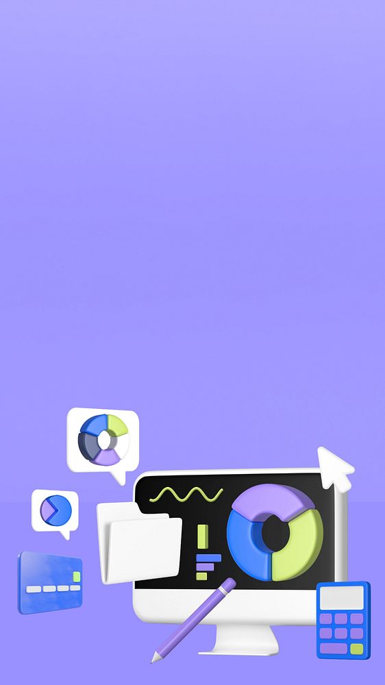 Digital marketing 3D iPhone wallpaper, purple background