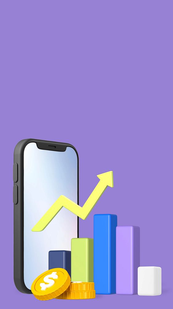 Mobile banking 3D iPhone wallpaper, purple background