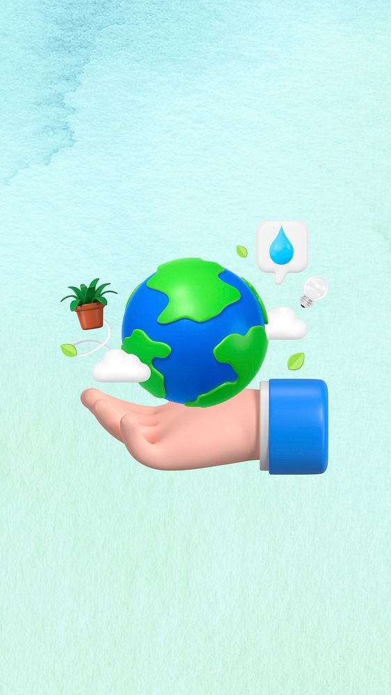 3D sustainable globe mobile wallpaper, hand presenting Earth 