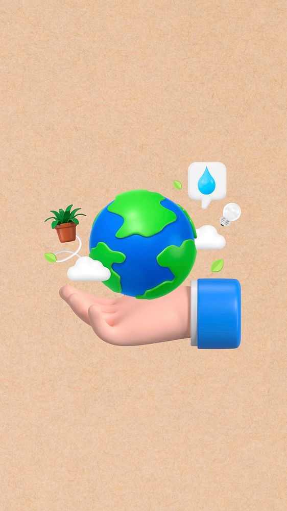 3D sustainable globe mobile wallpaper, hand presenting Earth 