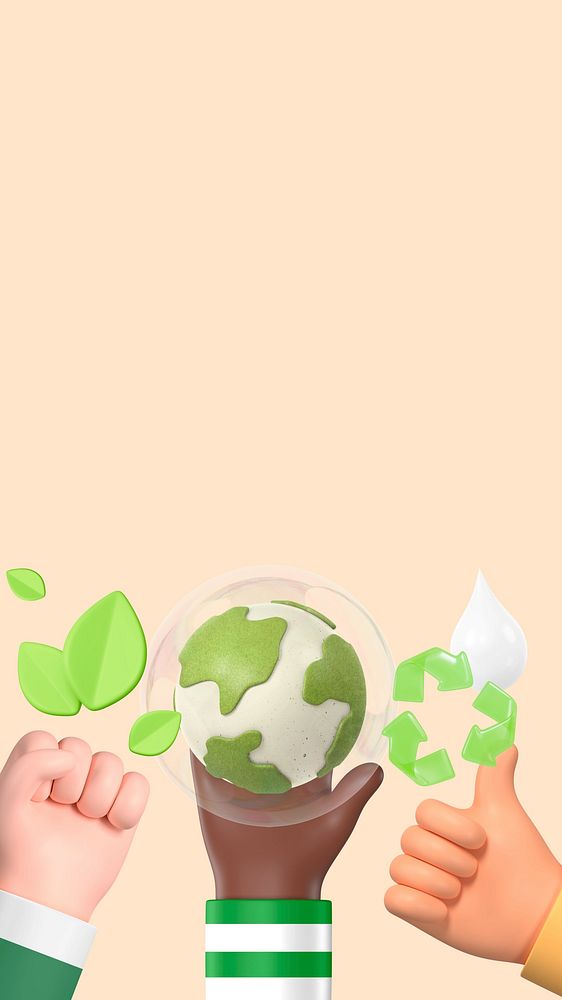 3D sustainable environment iPhone wallpaper, hands holding Earth background