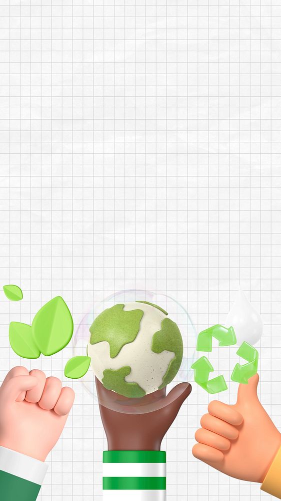 3D sustainable environment iPhone wallpaper, hands holding Earth background