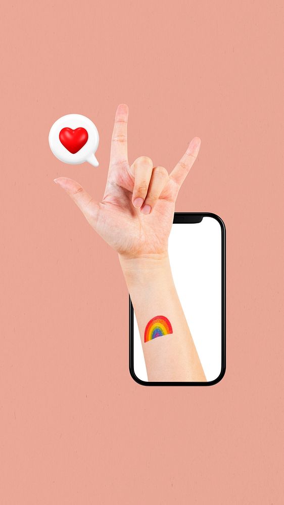 ILY hand sign mobile wallpaper, LGBTQ love background