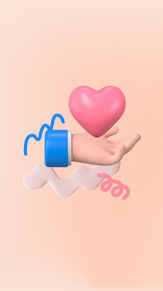 Hand presenting heart phone wallpaper, 3D love background