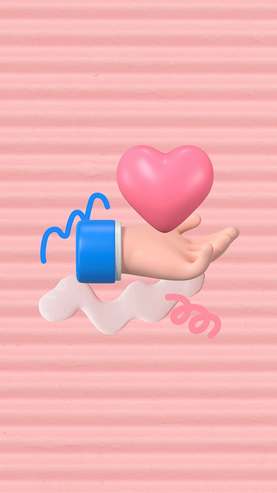 Hand presenting heart phone wallpaper, 3D love background