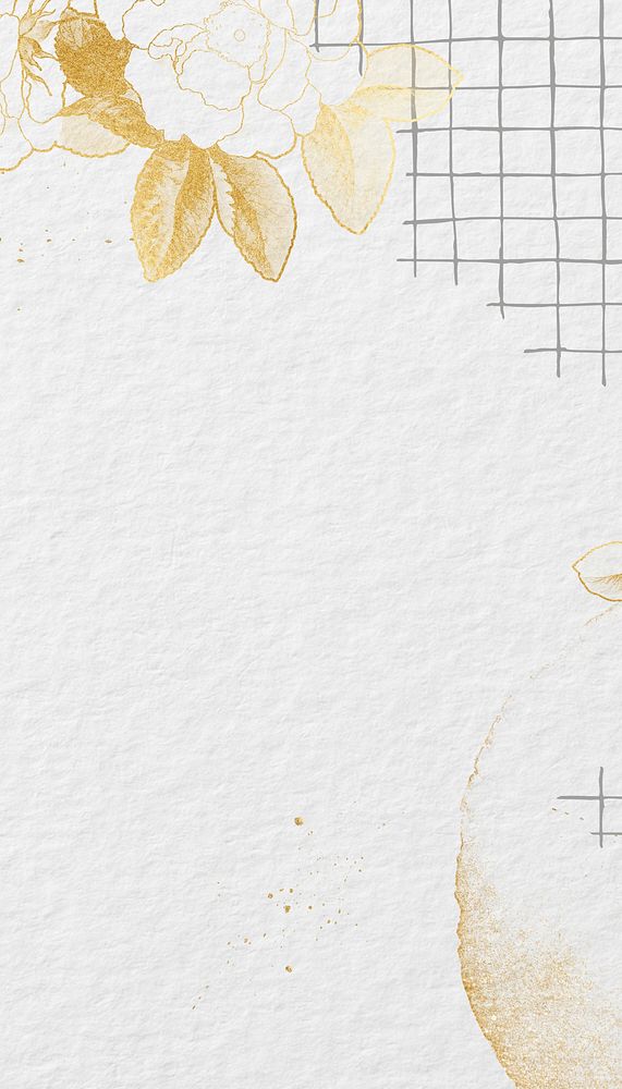 Beige paper textured mobile wallpaper, gold flower border