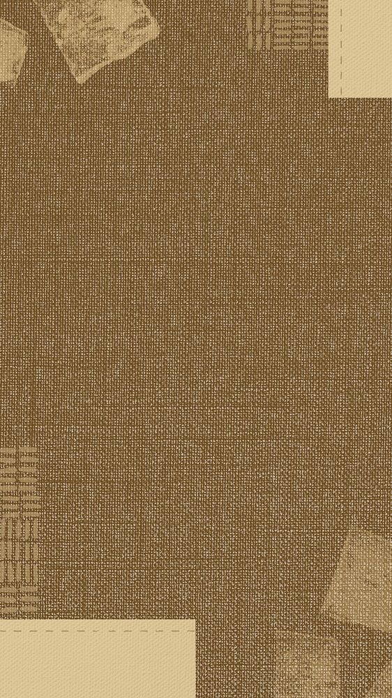 Brown fabric textured iPhone wallpaper, block prints border