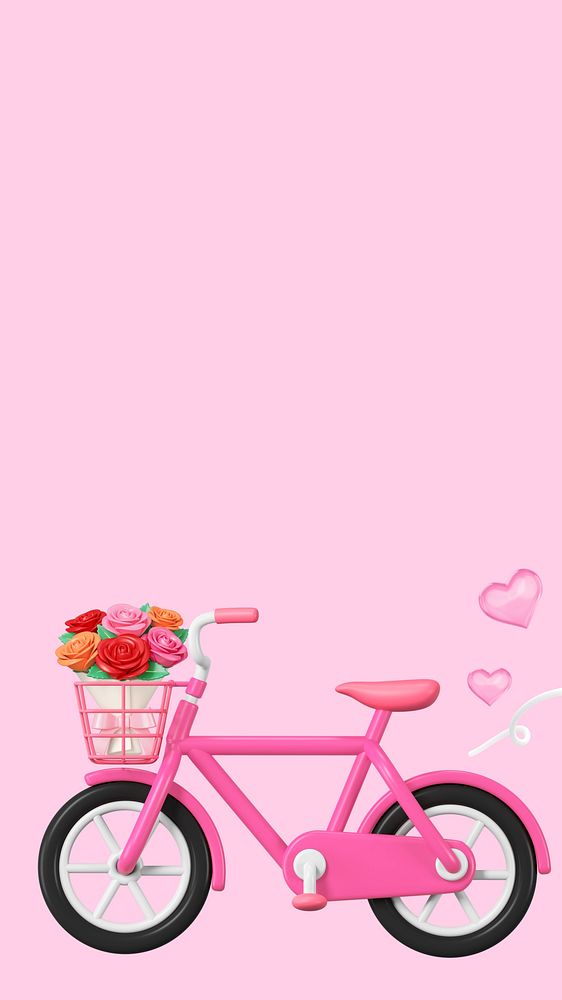 3D pink bicycle iPhone wallpaper, Valentine's celebration remix