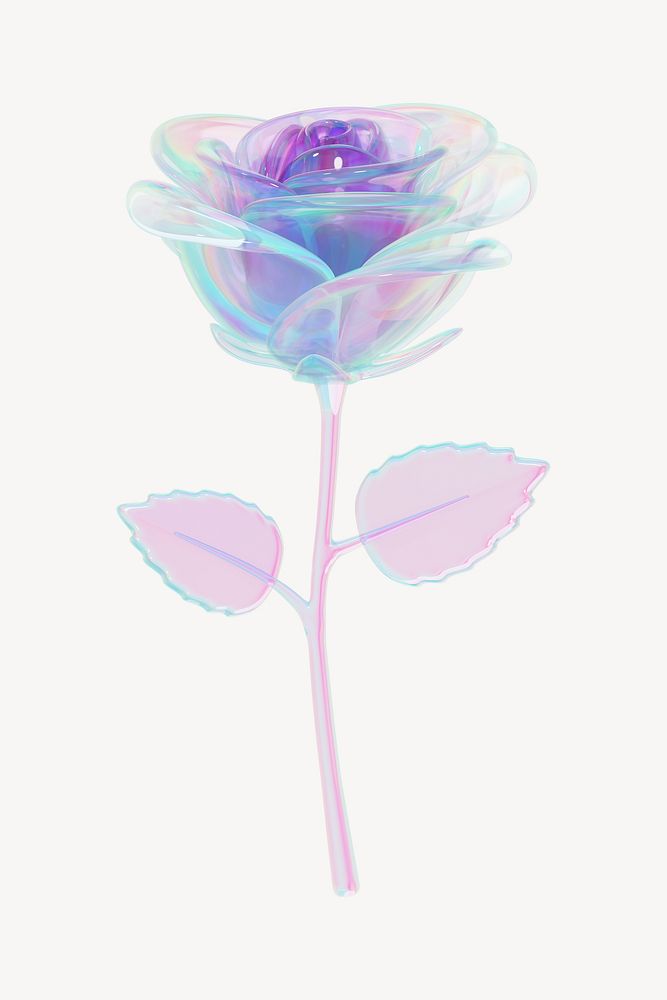 Glassy purple rose flower, 3D illustration