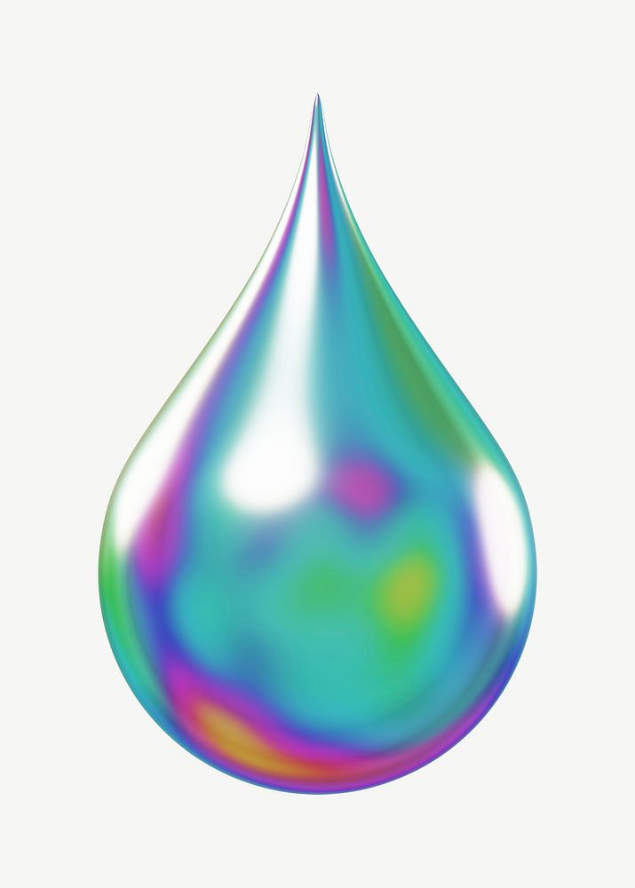 3D iridescent droplet, collage element psd