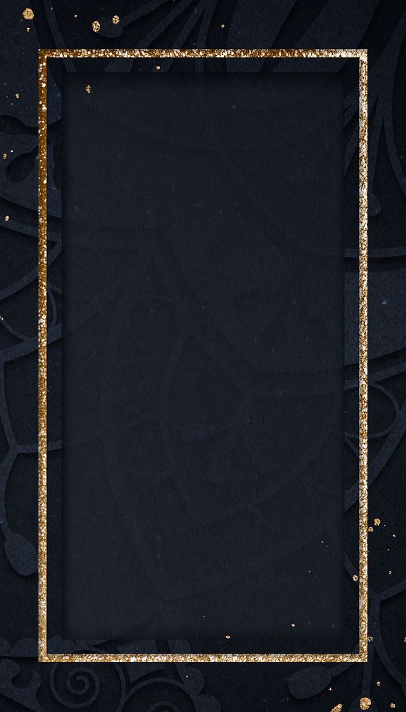 Dark blue textured iPhone wallpaper, gold glitter frame background