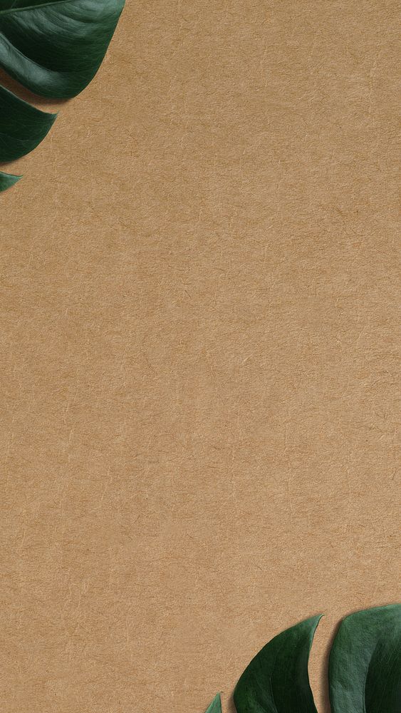 Leaf border, brown mobile wallpaper, craft paper texture