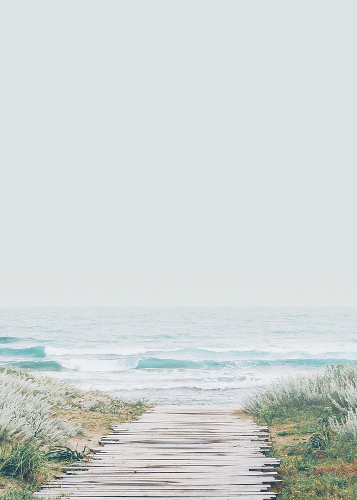 Beautiful beach background, wooden path through the grass