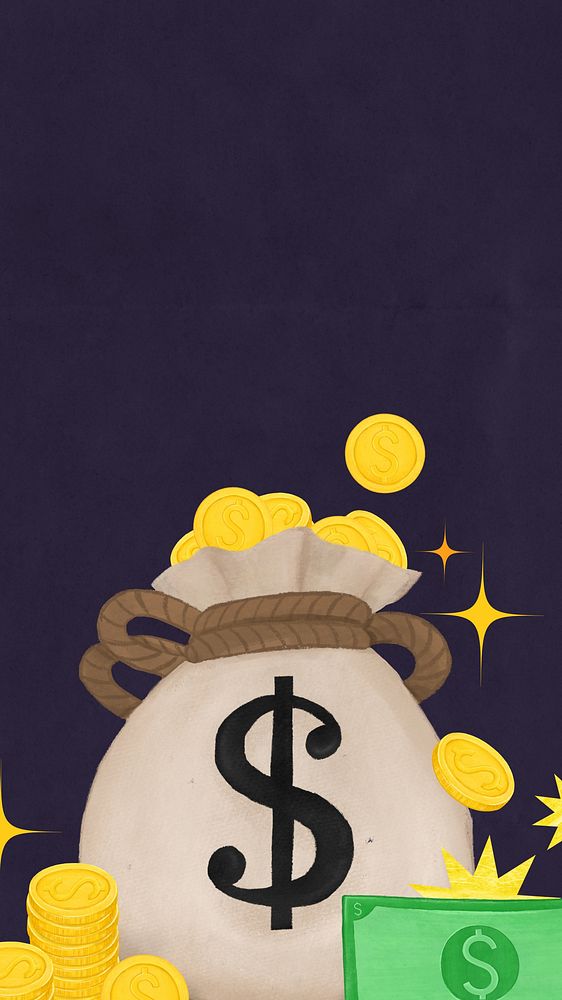 Money bag iPhone wallpaper, gold coins, finance remix