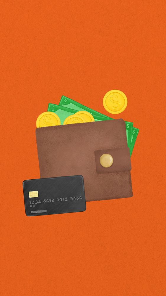 Money wallet iPhone wallpaper, credit card illustration, finance remix