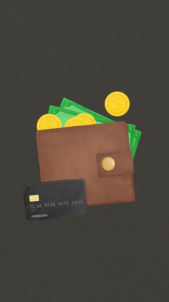 Money wallet iPhone wallpaper, credit card illustration, finance remix