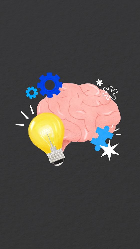 Creative ideas brain iPhone wallpaper, light bulb, business remix