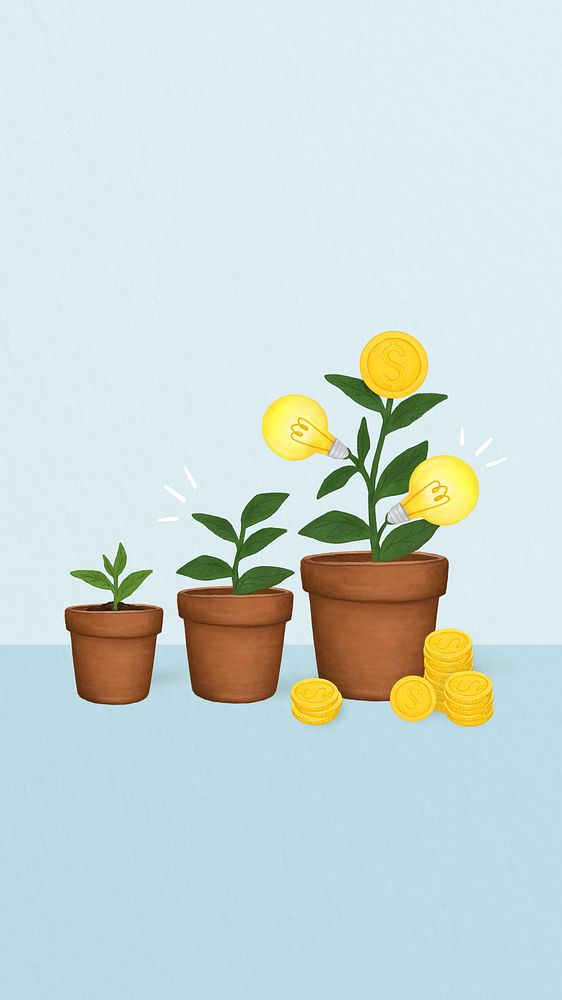 Creative ideas iPhone wallpaper, money plant, finance remix
