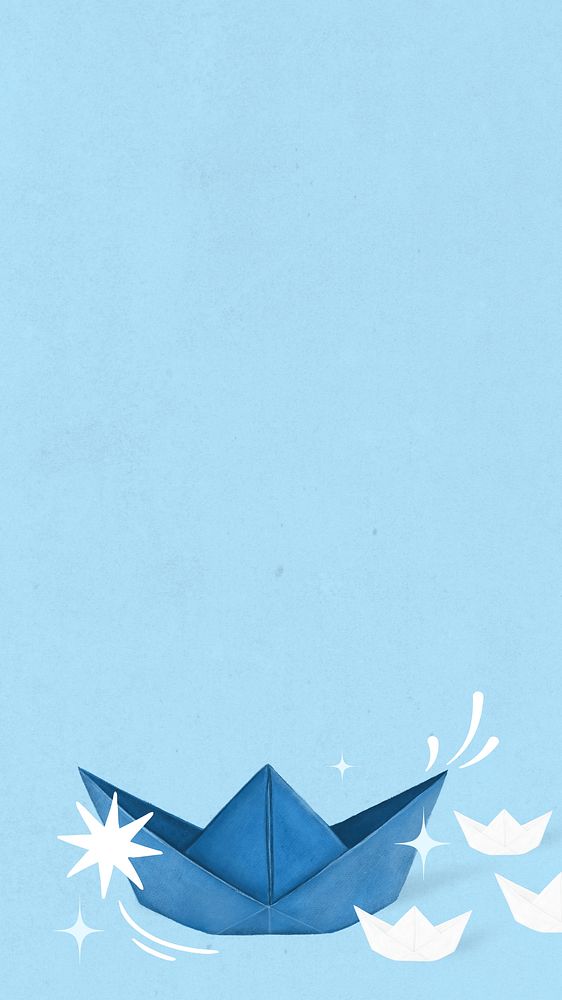 Blue boat origami iPhone wallpaper