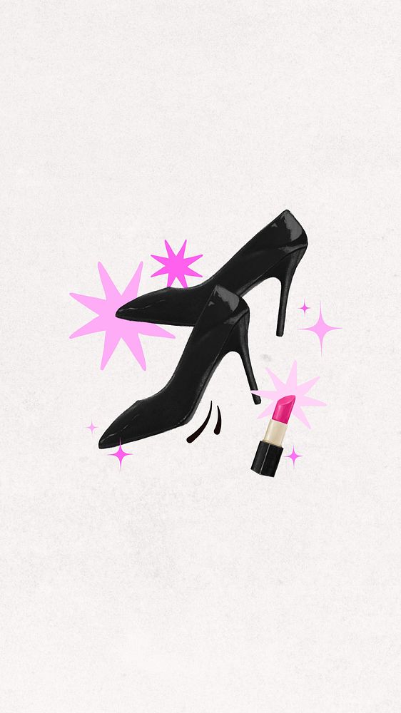 Black high heels iPhone wallpaper, pink lipstick, beauty remix