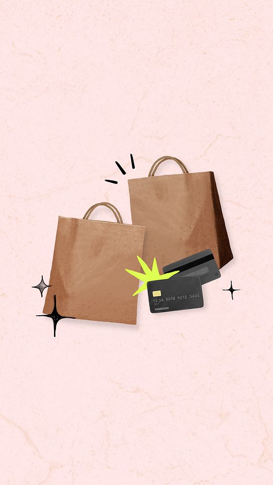 Shopping bags iPhone wallpaper, credit card remix