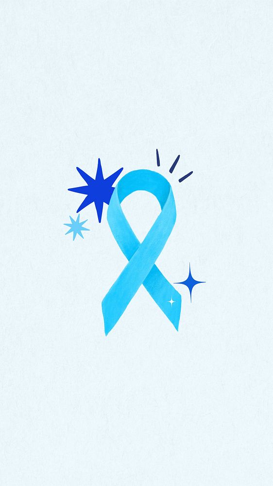 Blue ribbon iPhone wallpaper, cancer awareness illustration