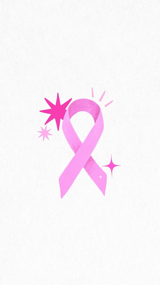 Pink ribbon iPhone wallpaper, cancer awareness illustration