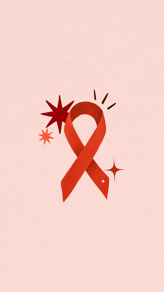 Red ribbon iPhone wallpaper, HIV/AIDS awareness illustration