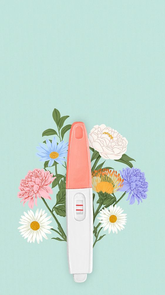 Positive pregnancy test iPhone wallpaper, women's health, floral remix