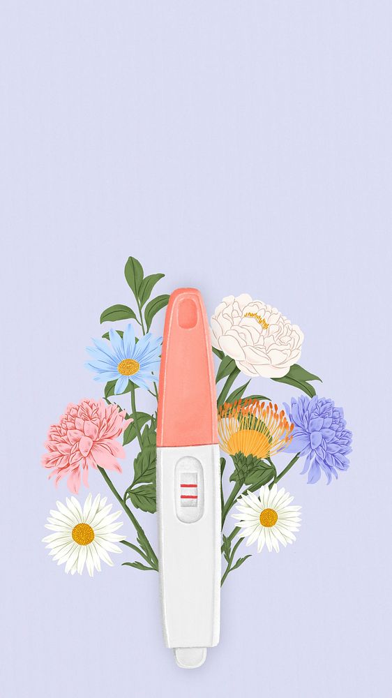 Positive pregnancy test iPhone wallpaper, women's health, floral remix