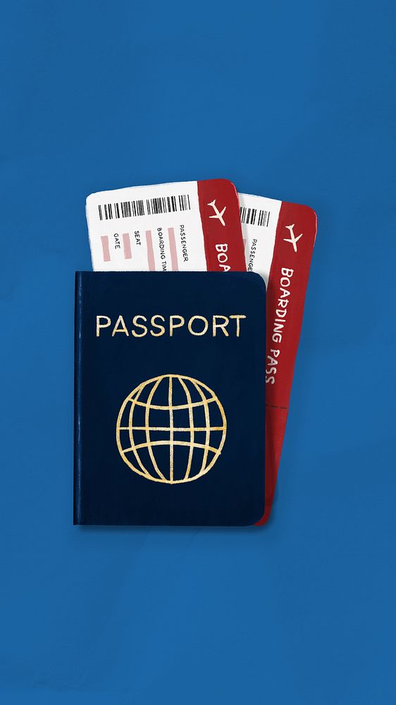 Passport plane ticket phone wallpaper, travel illustration