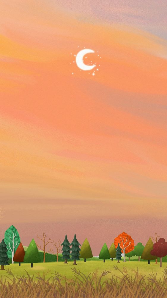 Aesthetic nature landscape iPhone wallpaper, sunset sky illustration