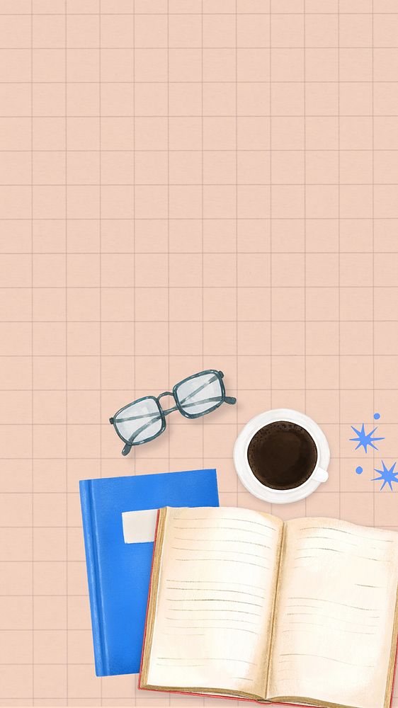 Book and coffee iPhone wallpaper, education aesthetic